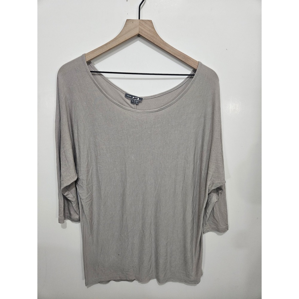 Vince Women's L Gray 100% Viscose Dolman Batwing Top Oversized Scoop Neck Minima